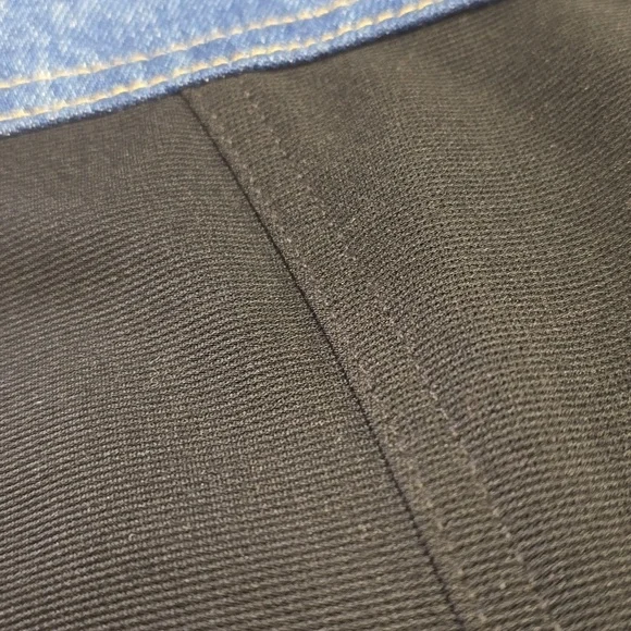 Cache Vintage Denim & Black Leather Trim Vest Moto Biker Cropped Jean Jacket Sz - Picture 11 of 12